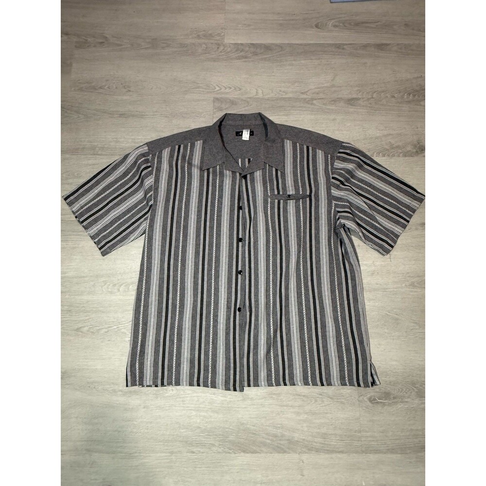 Montique Button-Up Short Sleeve Shirt Men's 3XL Striped Gray Shirt